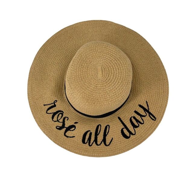 Rose All Day Beach Hat Floppy Wide Brim Sun Hat Womens OS Ribbon Band CC Brand - Picture 2 of 7